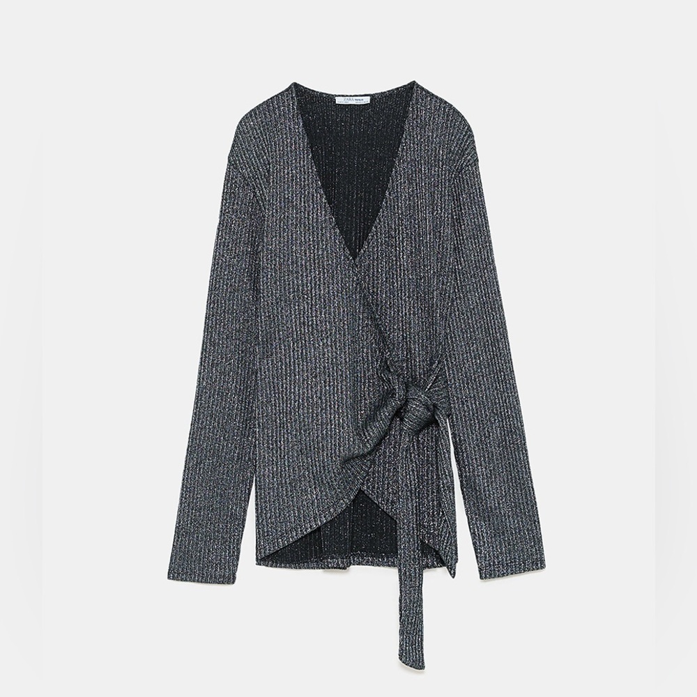 Zara Ribbed Wrap Sweater/Top, Size L